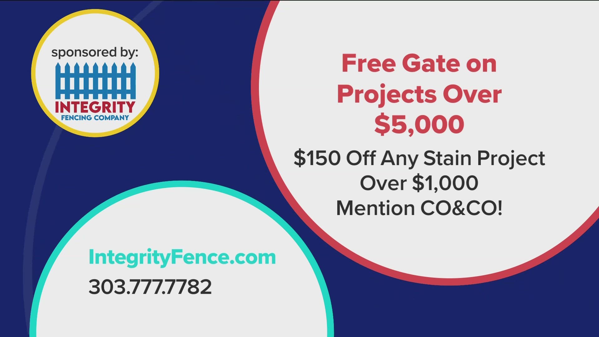 Right now you can get a free gate when you book any fencing project over $5000 or $150 off any stain project over $1000. Visit IntegrityFence.com.  **PAID CONTENT*