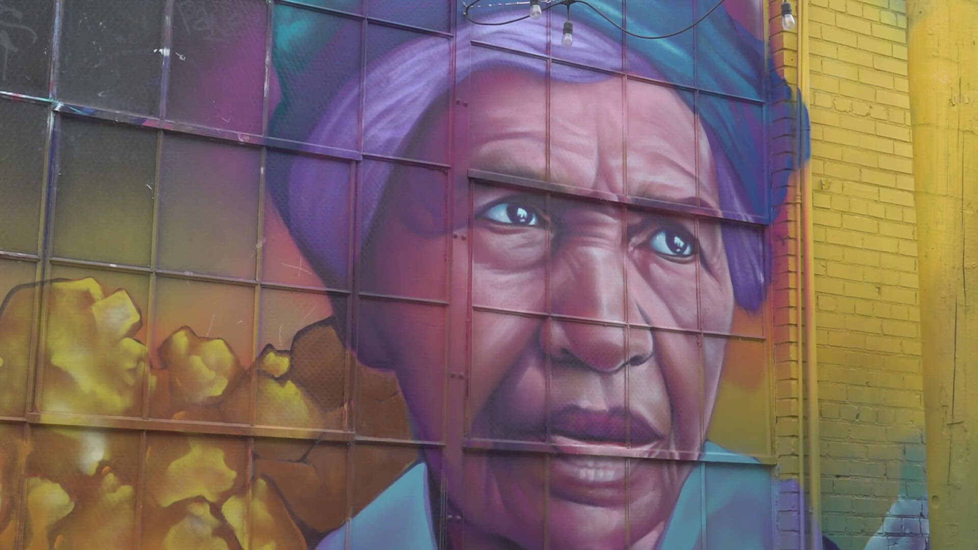 The mural by artist Detour brings together elements of Colorado's past, present and future.