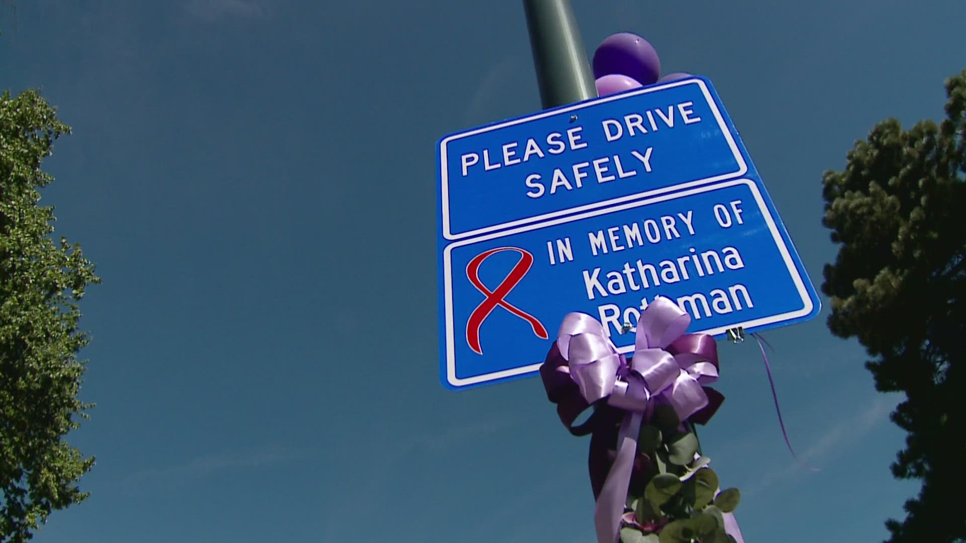 Katharina Rothman's name is on display where she was killed as Coban Porter remains on bond in a suspected drunk driving case.