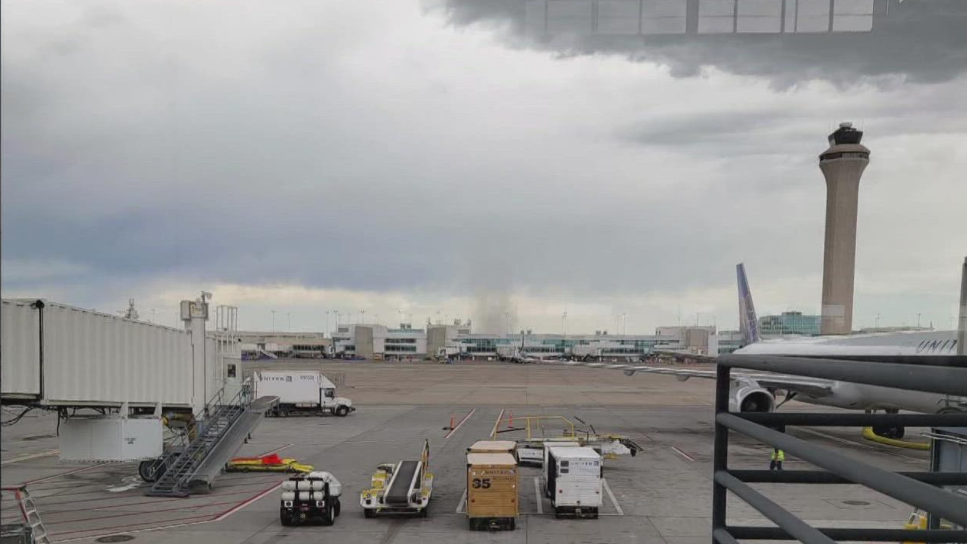 The National Weather Service said a confirmed landspout tornado was spotted just north of the airport around 2:20 p.m.