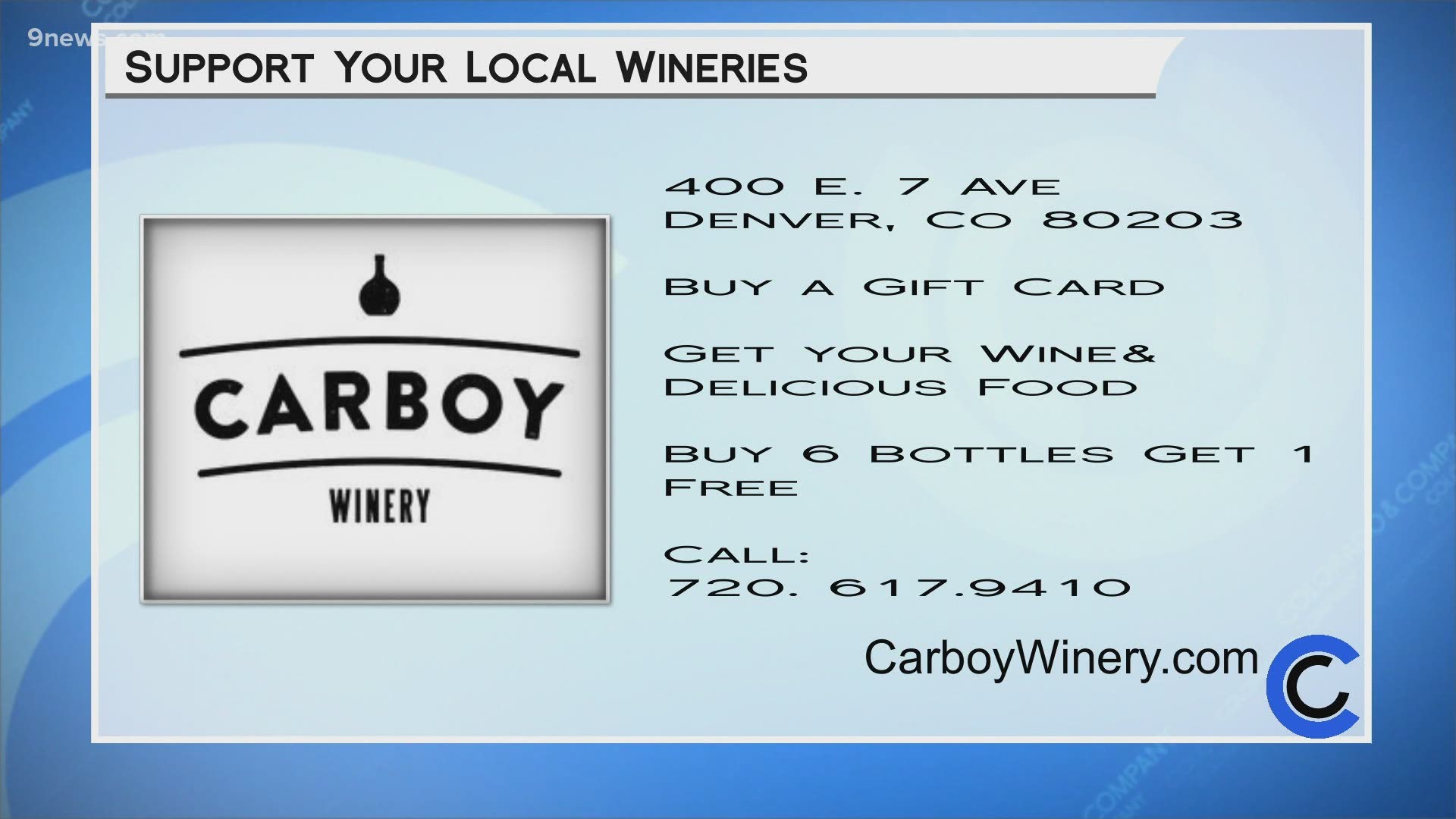 Get a Charcuterie Board and a bottle of House Red or House White for just $30! Check out their menu at CarboyWinery.com.