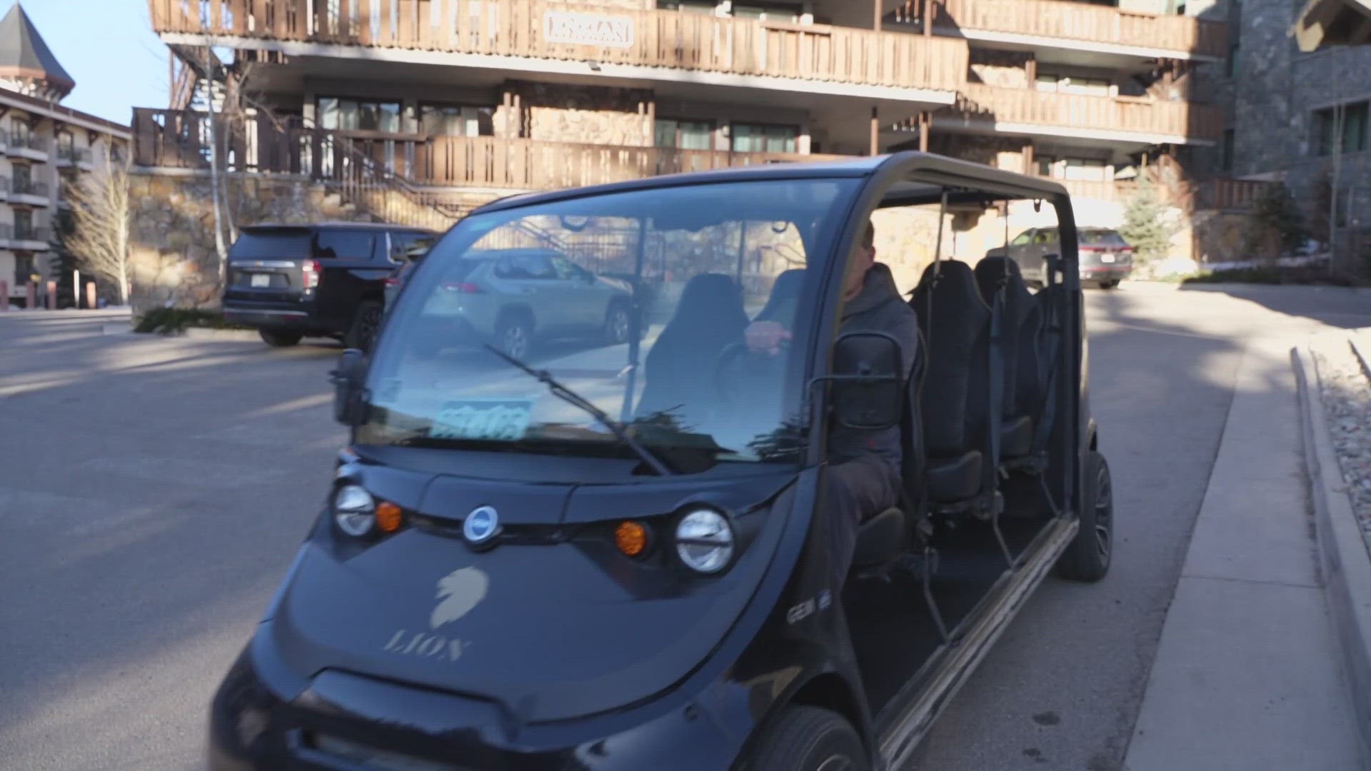 It seems only fitting that a ski town like Vail would have a stretched limo golf cart driving skiers and riders to the mountain.