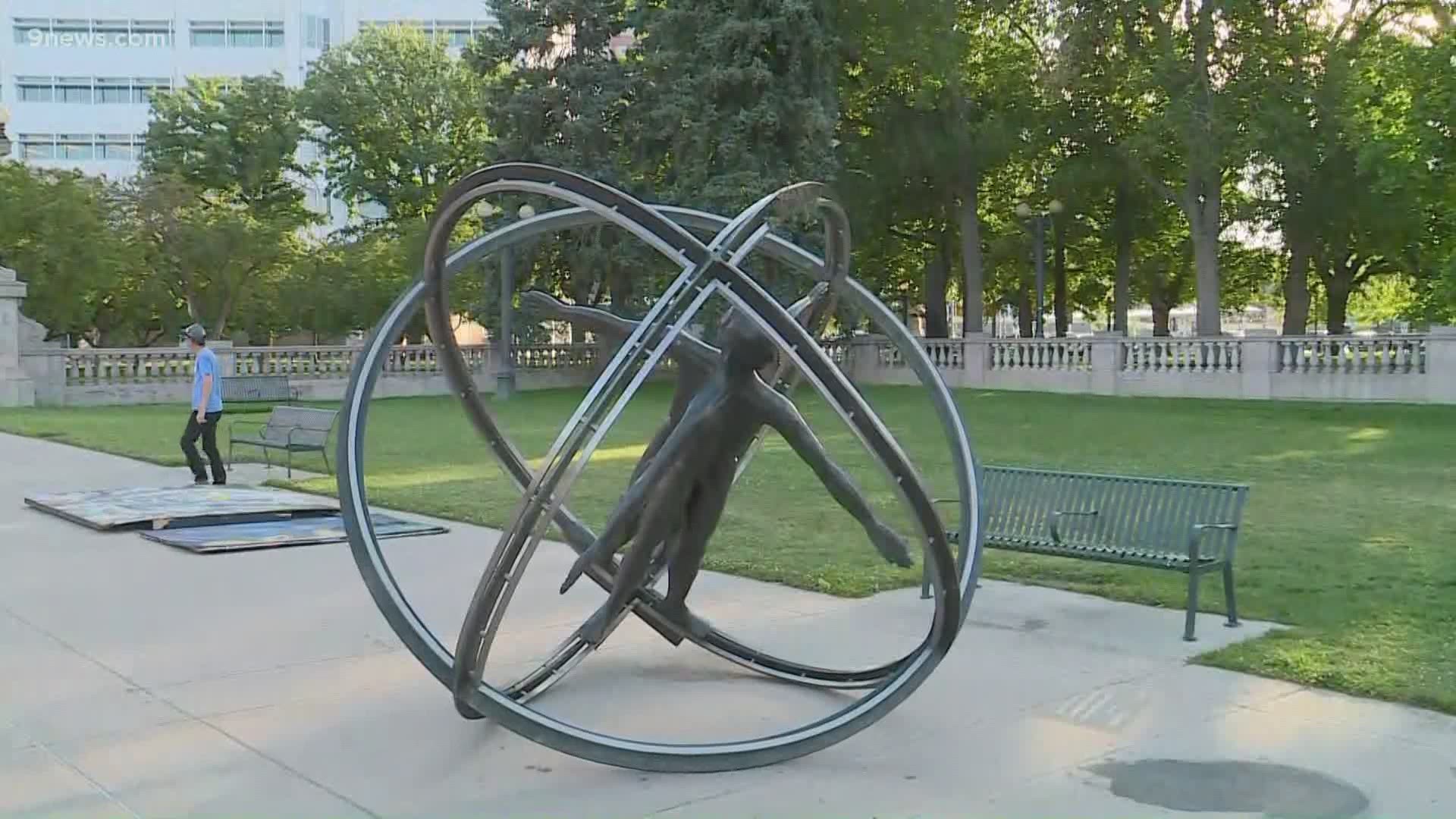 Denver Police said they're investigating and that the statue at Civic Center Park was torn down around 11 p.m. Thursday.