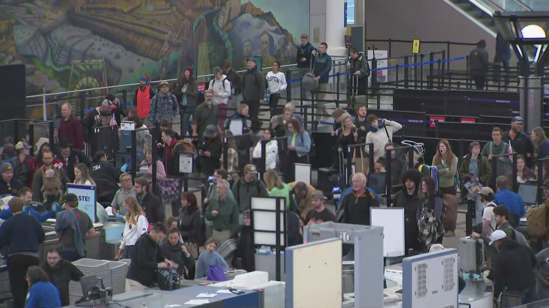 Denver International Airport expects more than 840,000 passengers to go through security between Nov. 22 and Dec. 2, according to the airport.