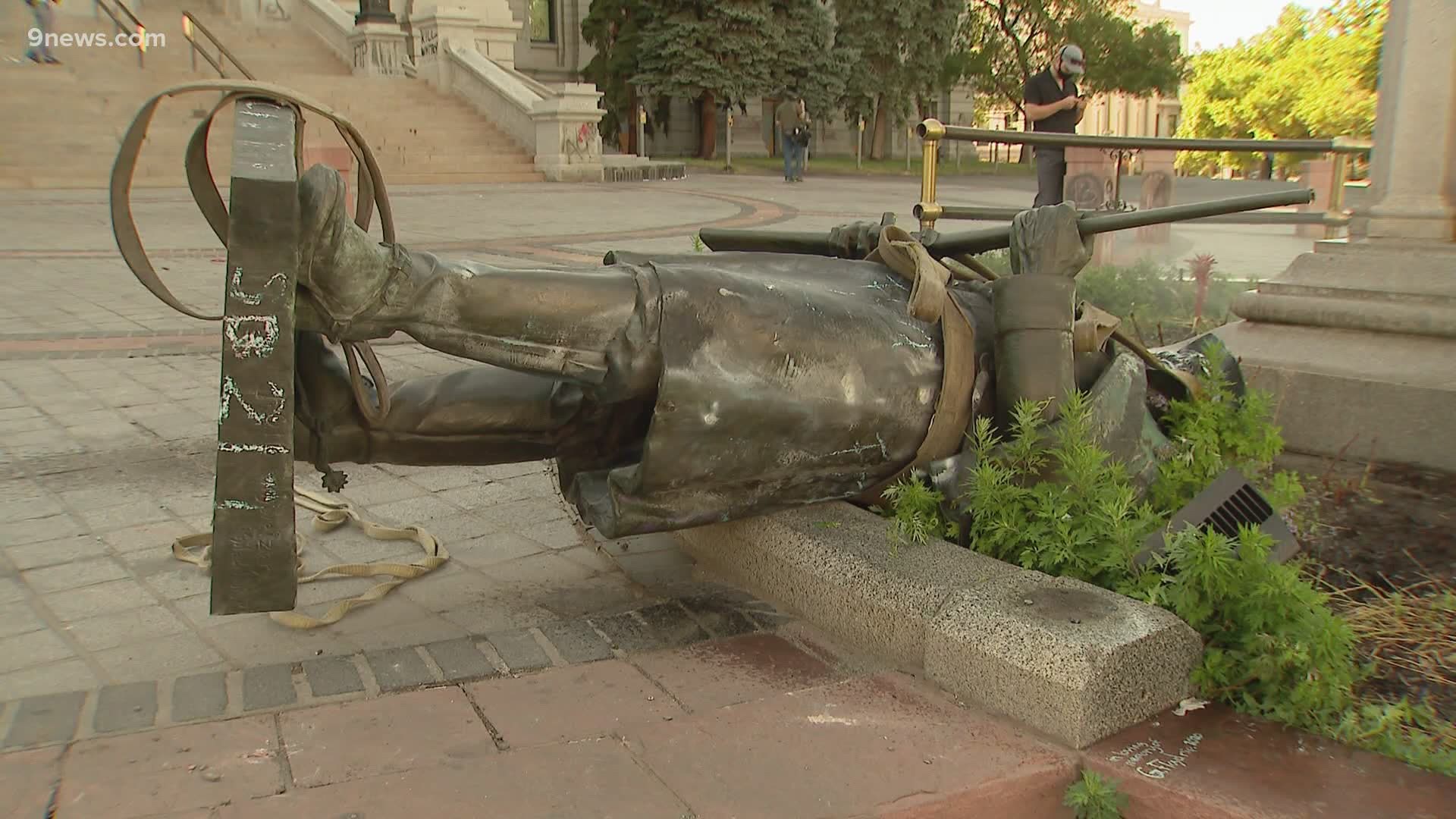 The monument depicts a Civil War cavalryman and honors Colorado soldiers who fought and died in the Civil War, according to the city's website.