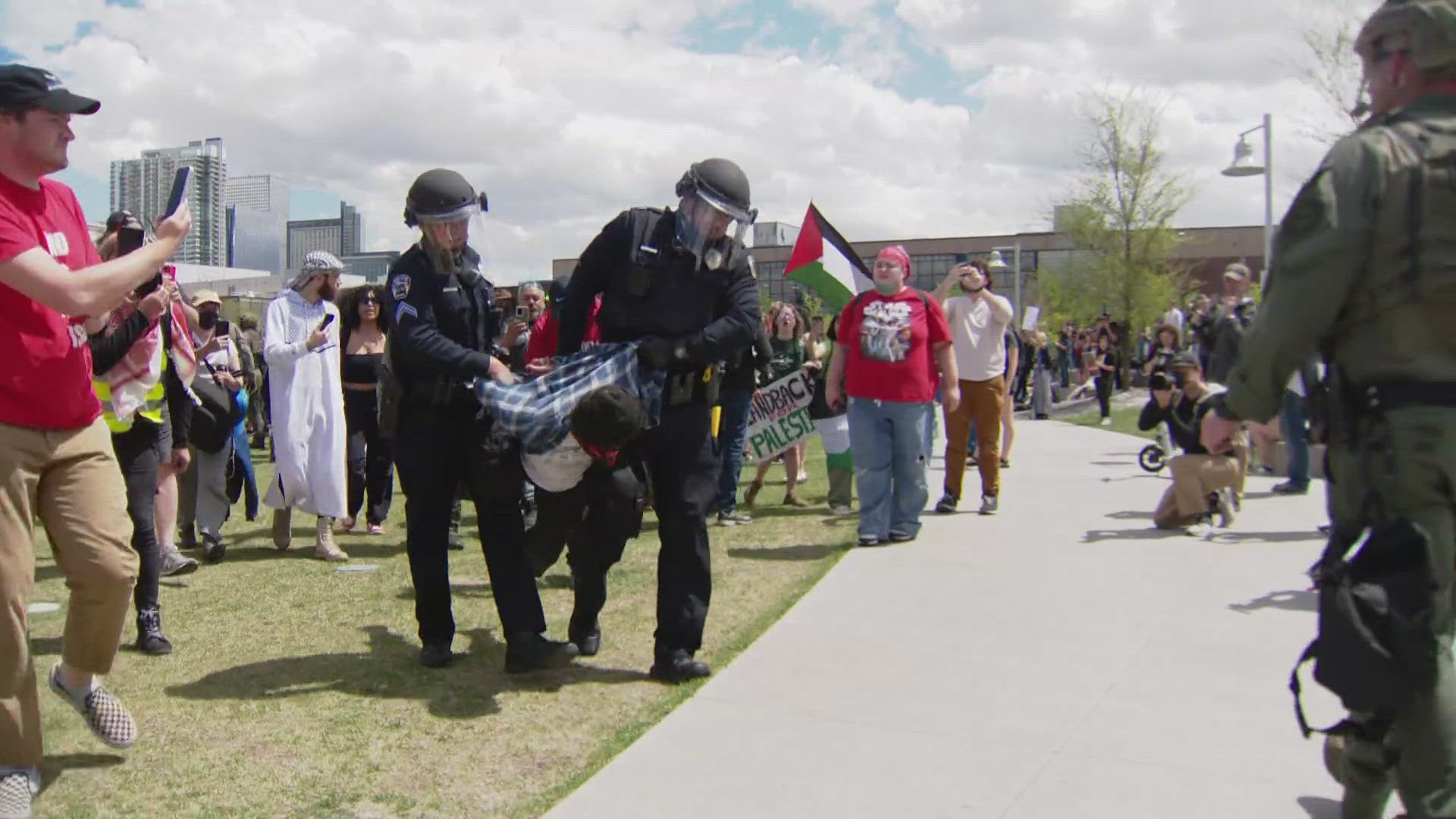 Police responded Friday to several tents set up by protesters of Israel's war on the Auraria campus in Denver, Colorado.