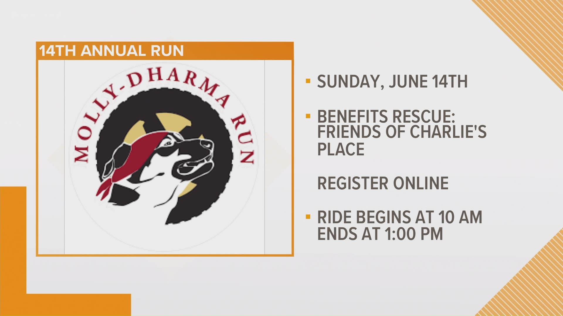 Organizers of the 14th annual Molly Dharma Motorcycle Run will happen on June 14 and will benefit A Friend of Charlie's Place.