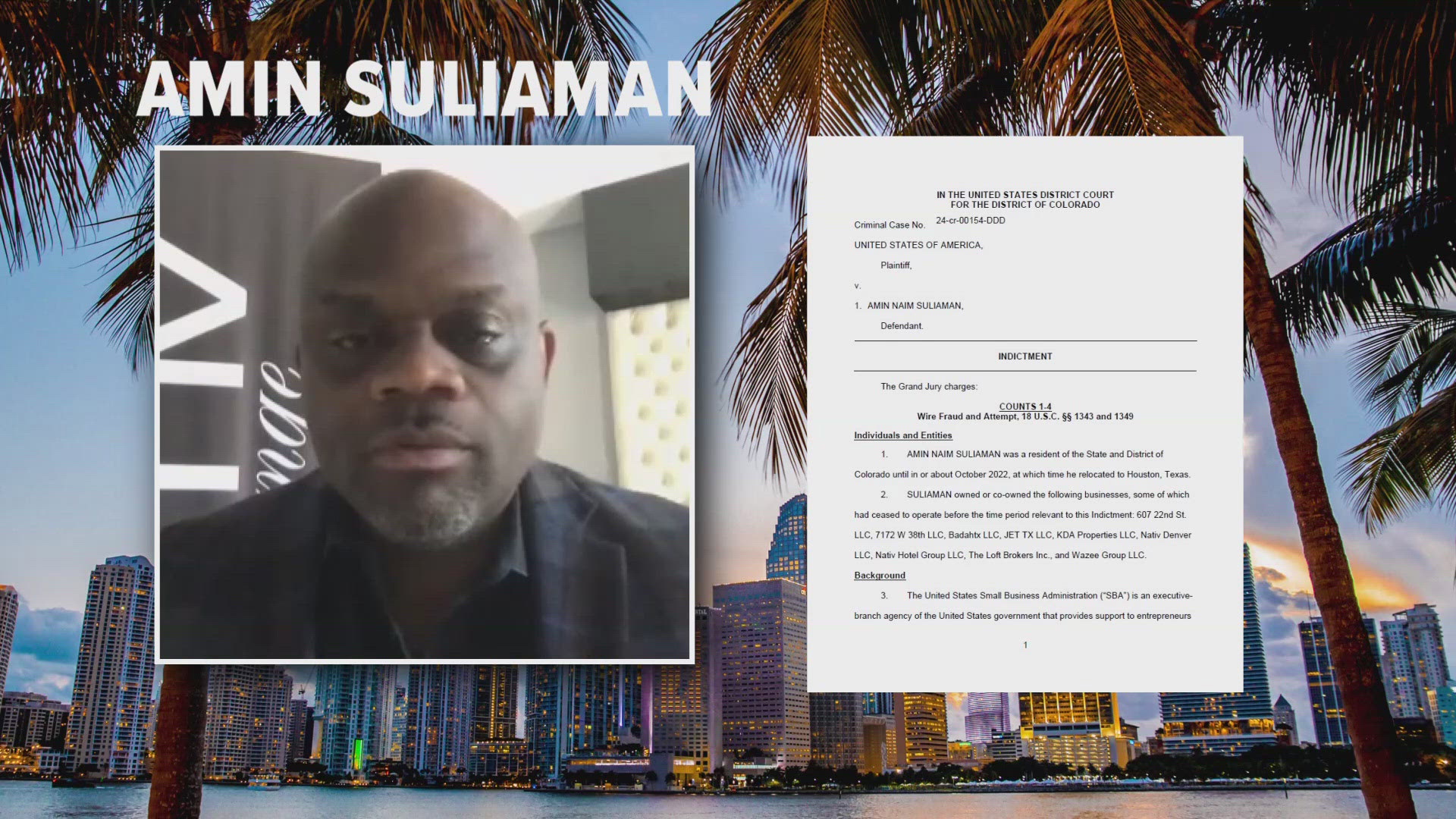Amin Suliaman was arrested in Miami after a federal grand jury in Colorado indicted him on four counts of wire fraud.