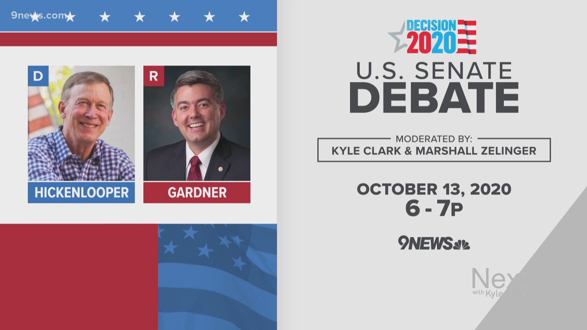 Voters will hear from both candidates competing in Colorado’s U.S. Senate race on Oct. 13 when they meet in a debate on 9NEWS, presented by Next with Kyle Clark.
