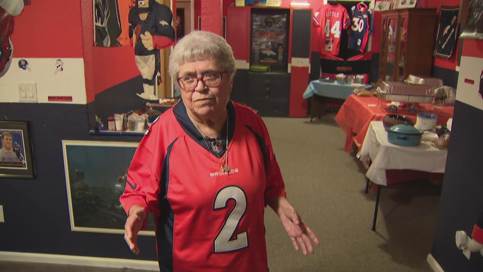 Loisa Van Schoick, 85, started following the Denver Broncos when they were formed in 1960, and her "Broncos basement" is a sight to behold.