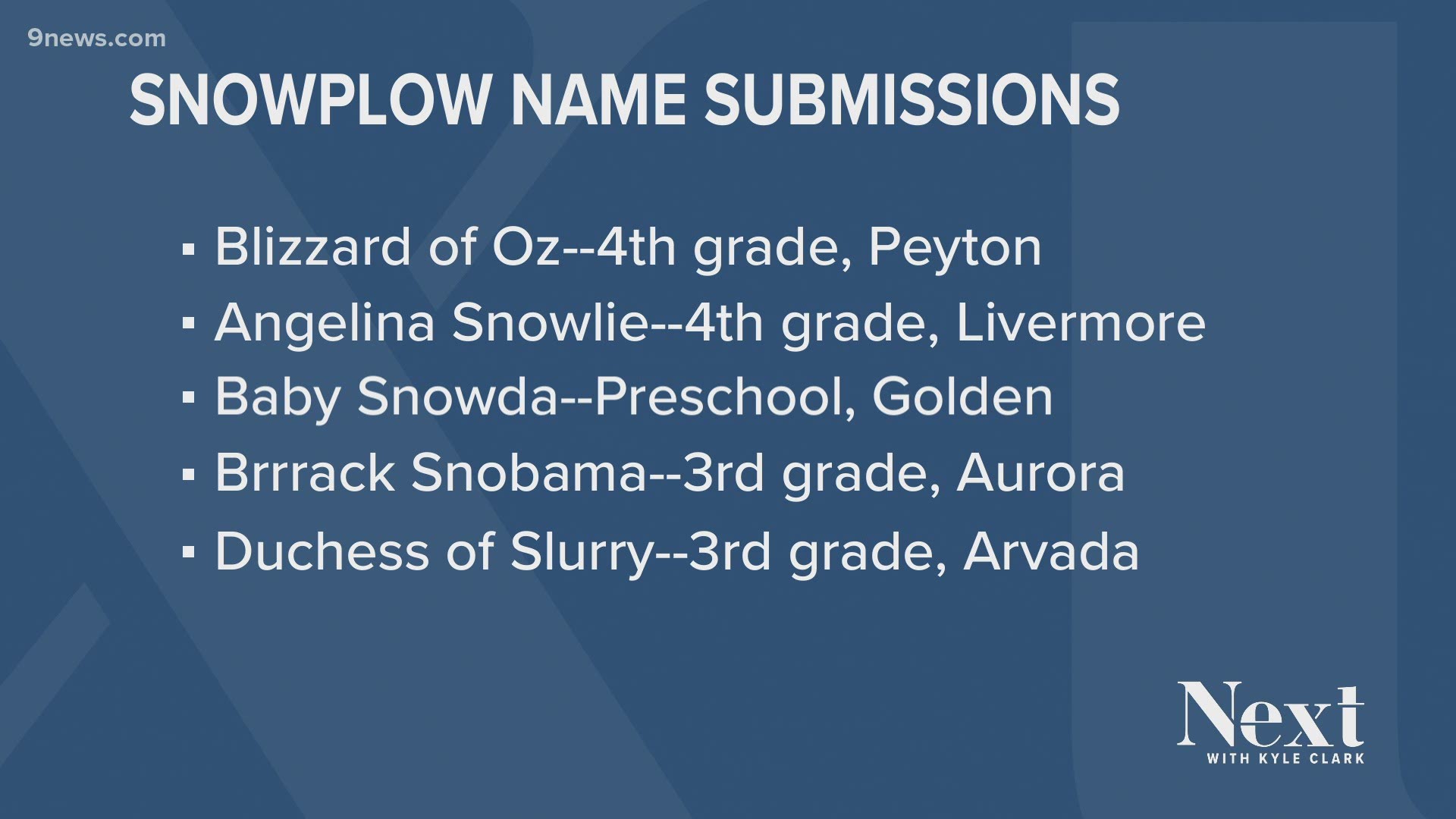 Like Minnesota, Colorado asked elementary school students to submit name ideas for 20 of the state's snowplows. They did not disappoint.