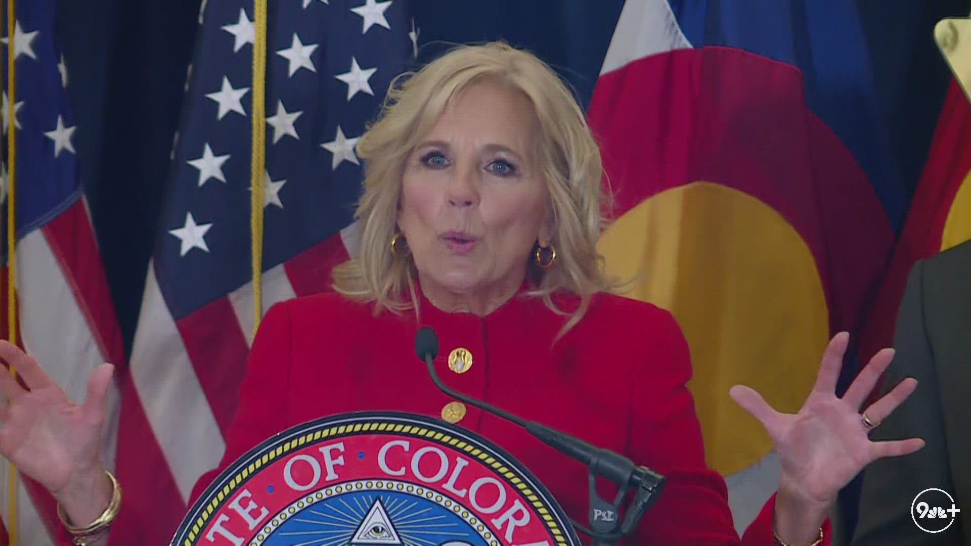 Dr. Jill Biden joined Gov. Jared Polis for an event at the Colorado State Capitol Monday, April 3.