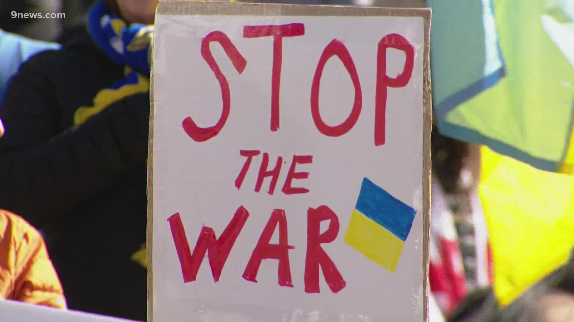 Hundreds gathered for a rally for Ukraine at the Colorado State Capitol Saturday.