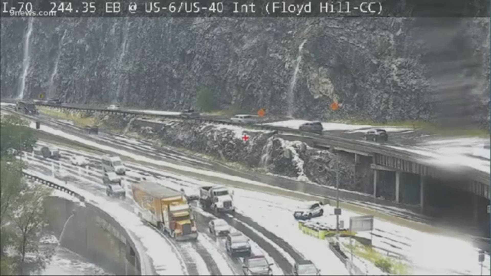 Up to four inches of hail fell on Interstate 70 near the Colorado foothills Friday afternoon.