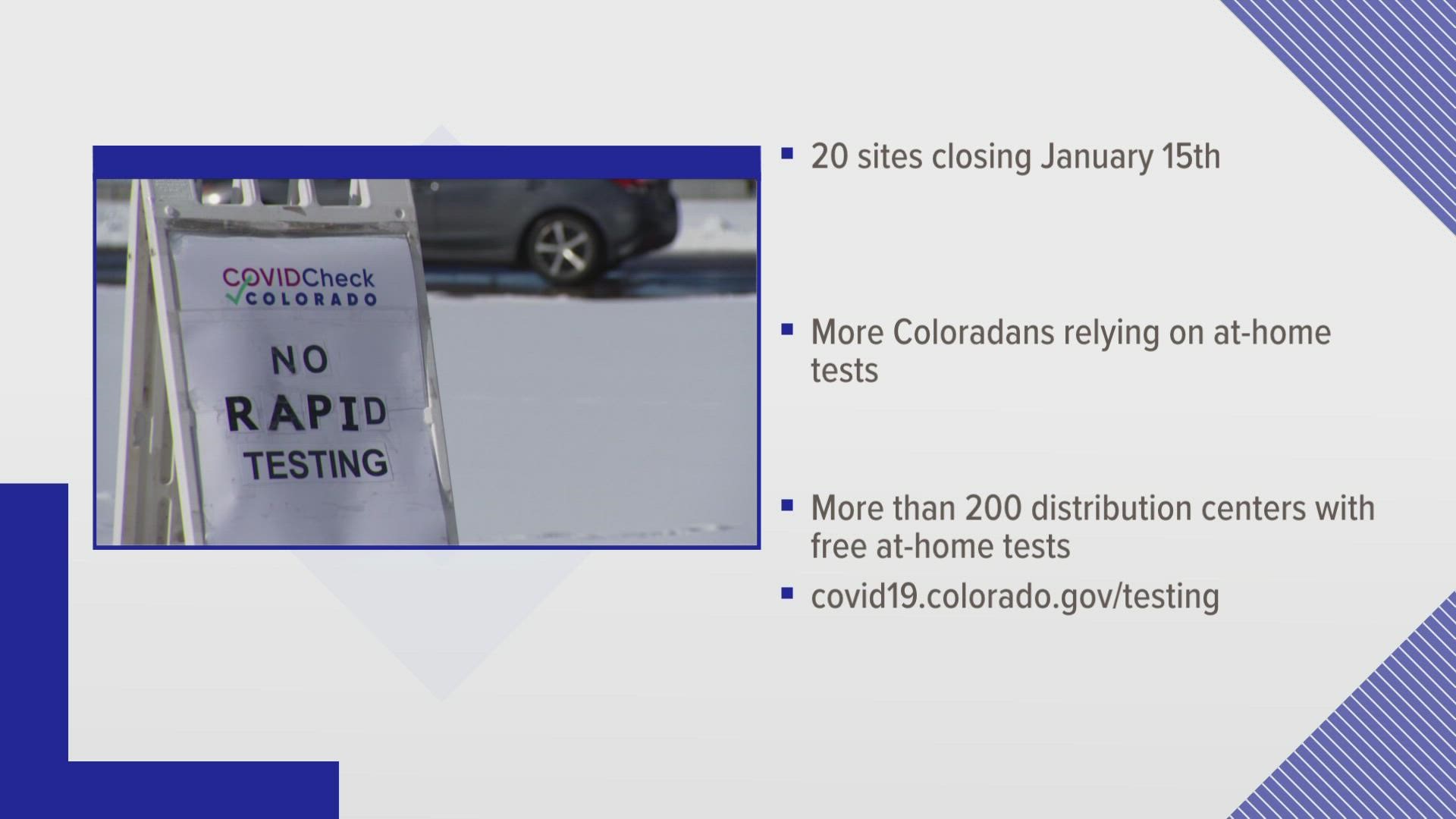 CDPHE said the closures come as Coloradans increasingly rely on at-home tests and demand for testing is at an all-time low.