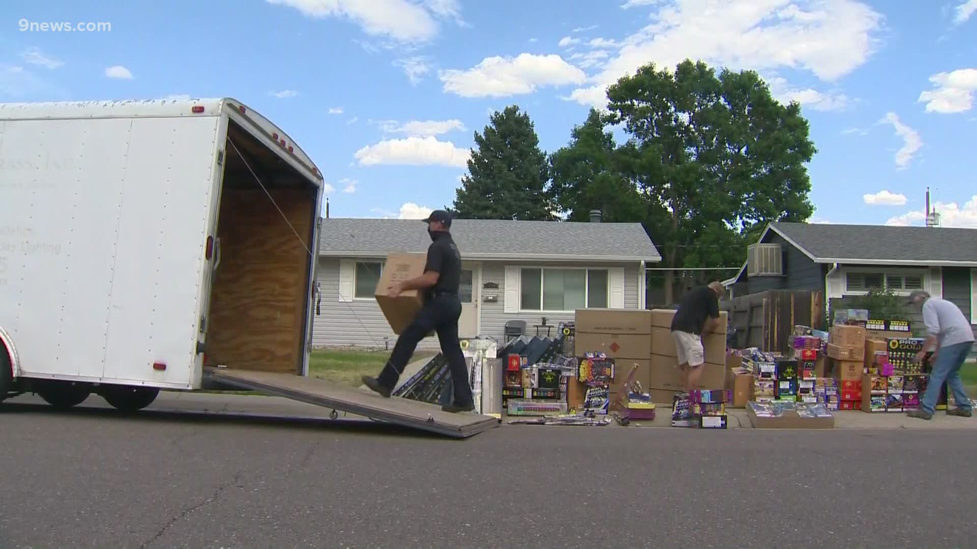 Officers removed fireworks from a home near South Sheridan Boulevard and West Florida Avenue in southwest Denver.