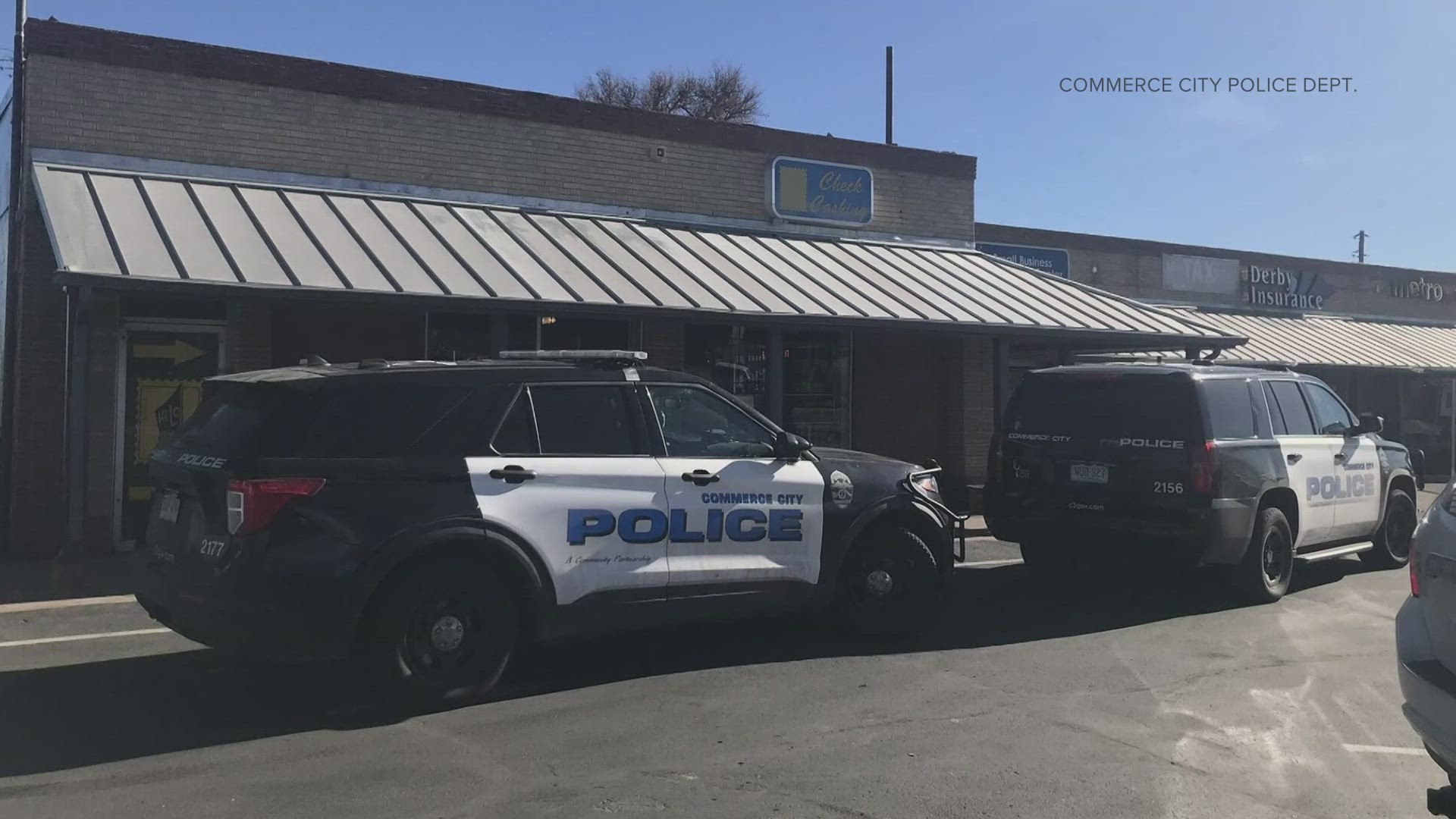 Police said they arrested two of the three suspects in the armed robbery of a check cashing business in Commerce City.