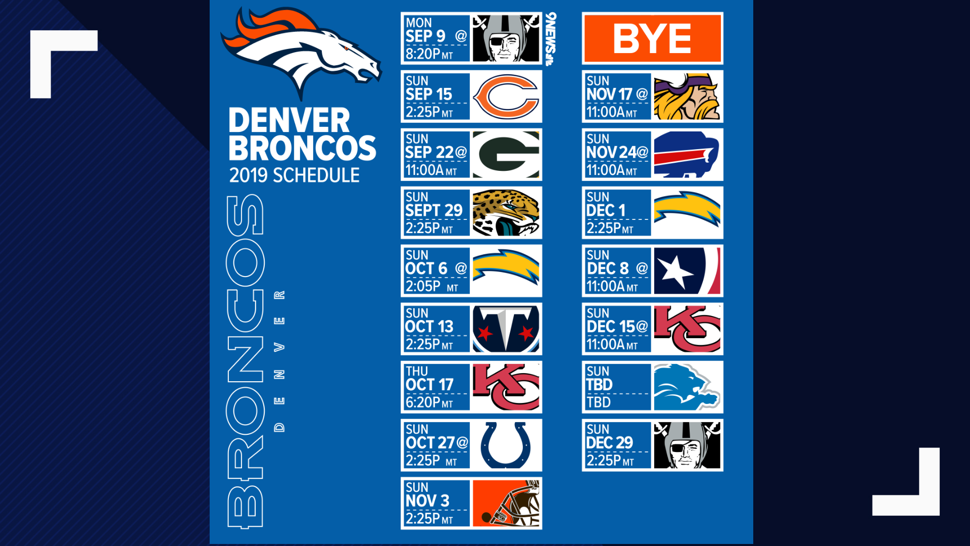 Denver Broncos Release 2019 Schedule | 9news.com