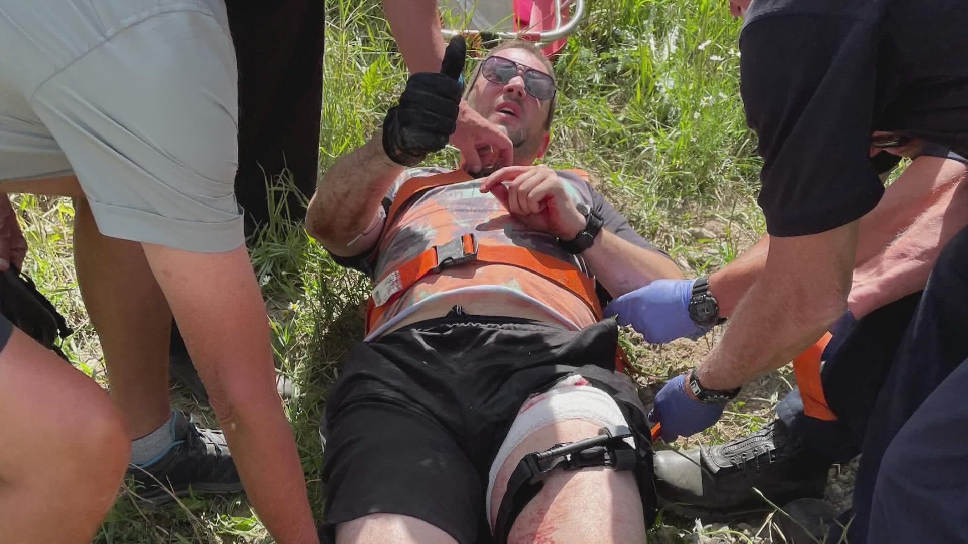 When John Crandall crashed his bike on the trail, part of his handlebar impaled his upper leg near his groin. Another cyclist nearby rushed to help.