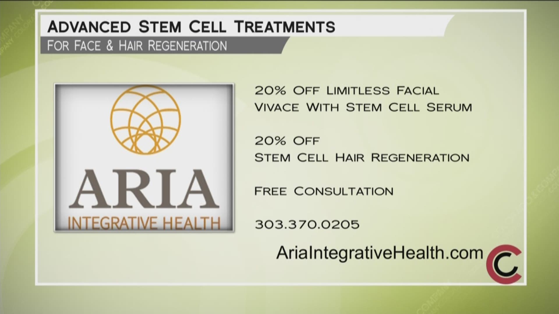 The newest advancements in stem cell treatments are at Aria Integrative Health. The Limitless Facial using Vivace and stem cell serum is at an amazing 40% off! Stem cell hair regeneration treatments are 40% off, as well! Call for your free consultation—303.953.2899. For a full menu of services, visit www.AriaIntegrativeHealth.com. 
THIS INTERVIEW HAS COMMERCIAL CONTENT. PRODUCTS AND SERVICES FEATURED APPEAR AS PAID ADVERTISING.