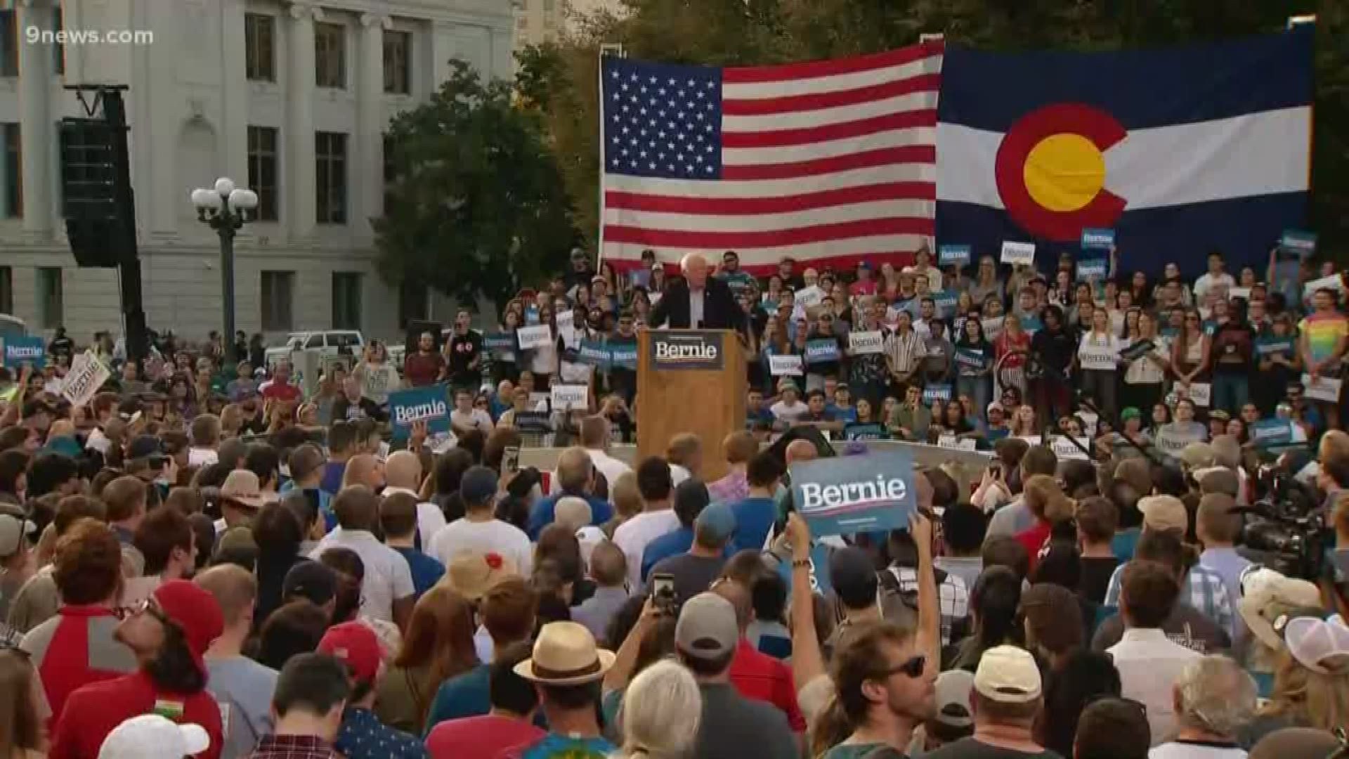 Sanders hosted a campaign rally in Denver's Civic Center Park on Monday evening to share his message. He hopes to become the Democratic party nominee for president in 2020.