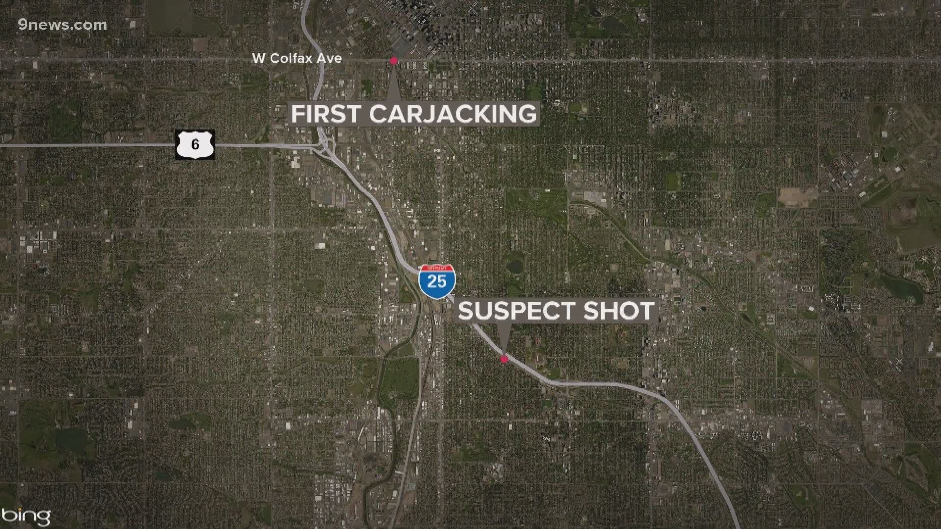 The suspect had already stolen one vehicle before they were shot while trying to carjack another vehicle, police said.