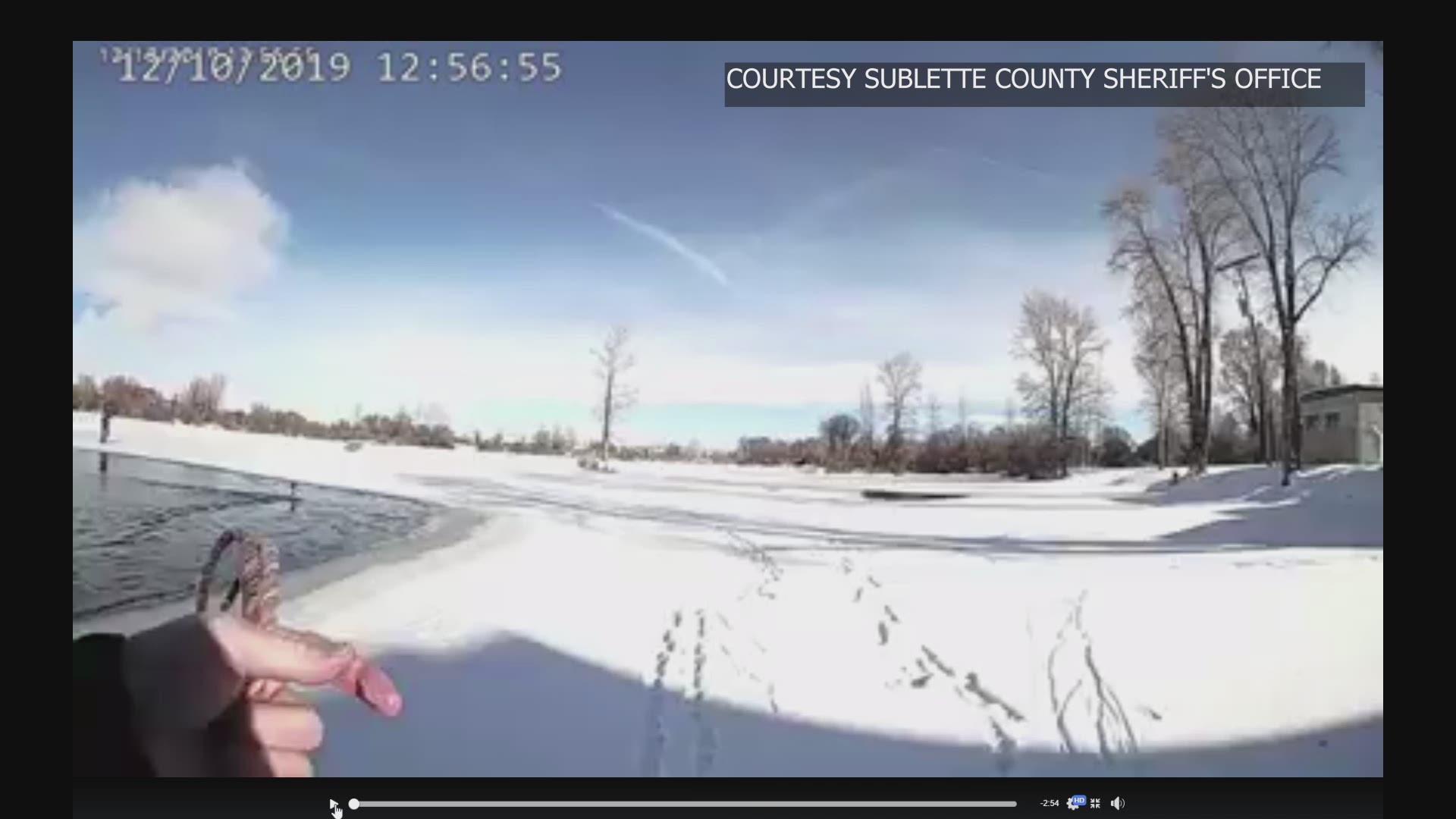 Deputies with the Sublette County Sheriff's Office in Wyoming used a lasso to rescue a deer from a pond.