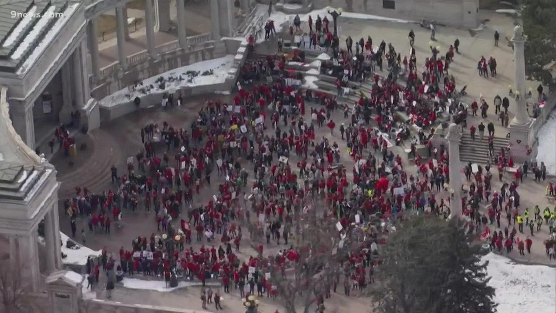 For the third straight day, Denver teachers rallied for higher pay. They were at Civic Center Park again Wednesday afternoon after beginning their morning picketing outside of East High School.