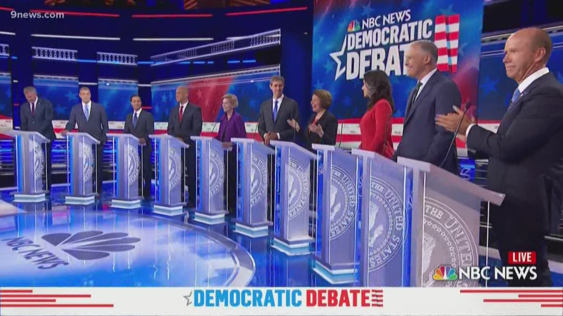 A crowded field of Democrats piled on to the debate stage in Miami Wednesday for the first night of two presidential debates.