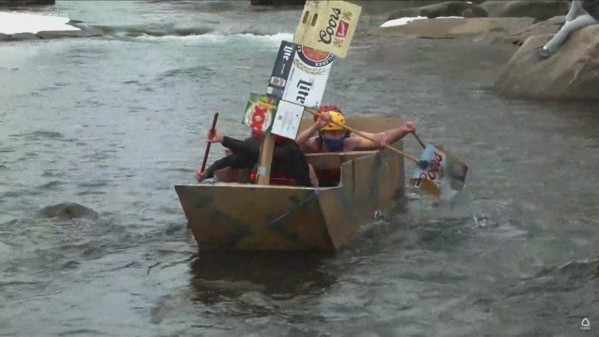 Colorado School of Mines students racing cardboard boats