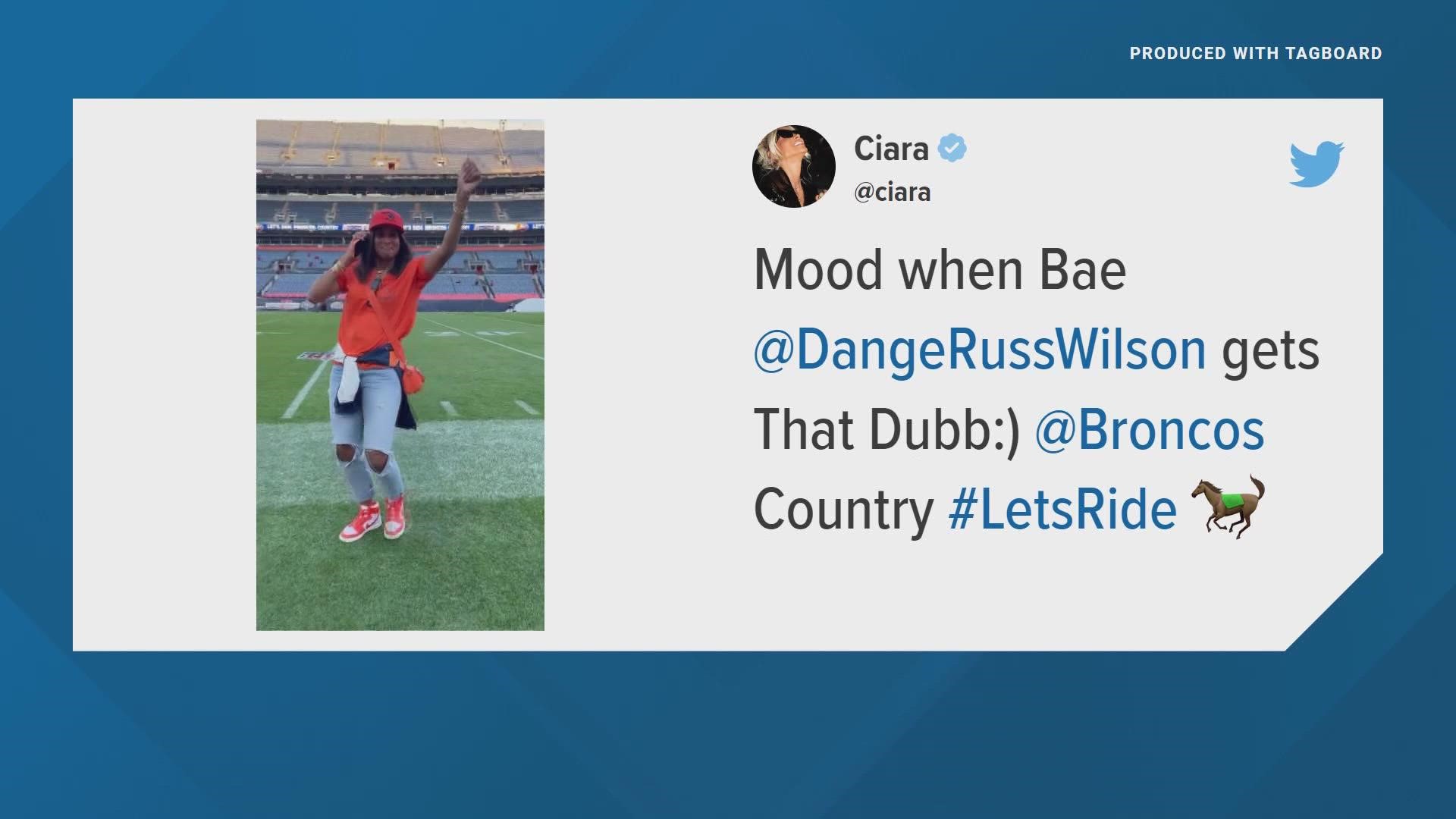 Ciara dances after Russell Wilson's first Broncos win