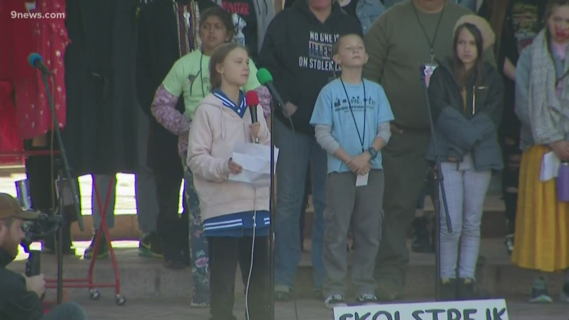 Thousands gathered to hear environmental activist Greta Thunberg speak at the Fridays For Future climate strike in Denver Friday.