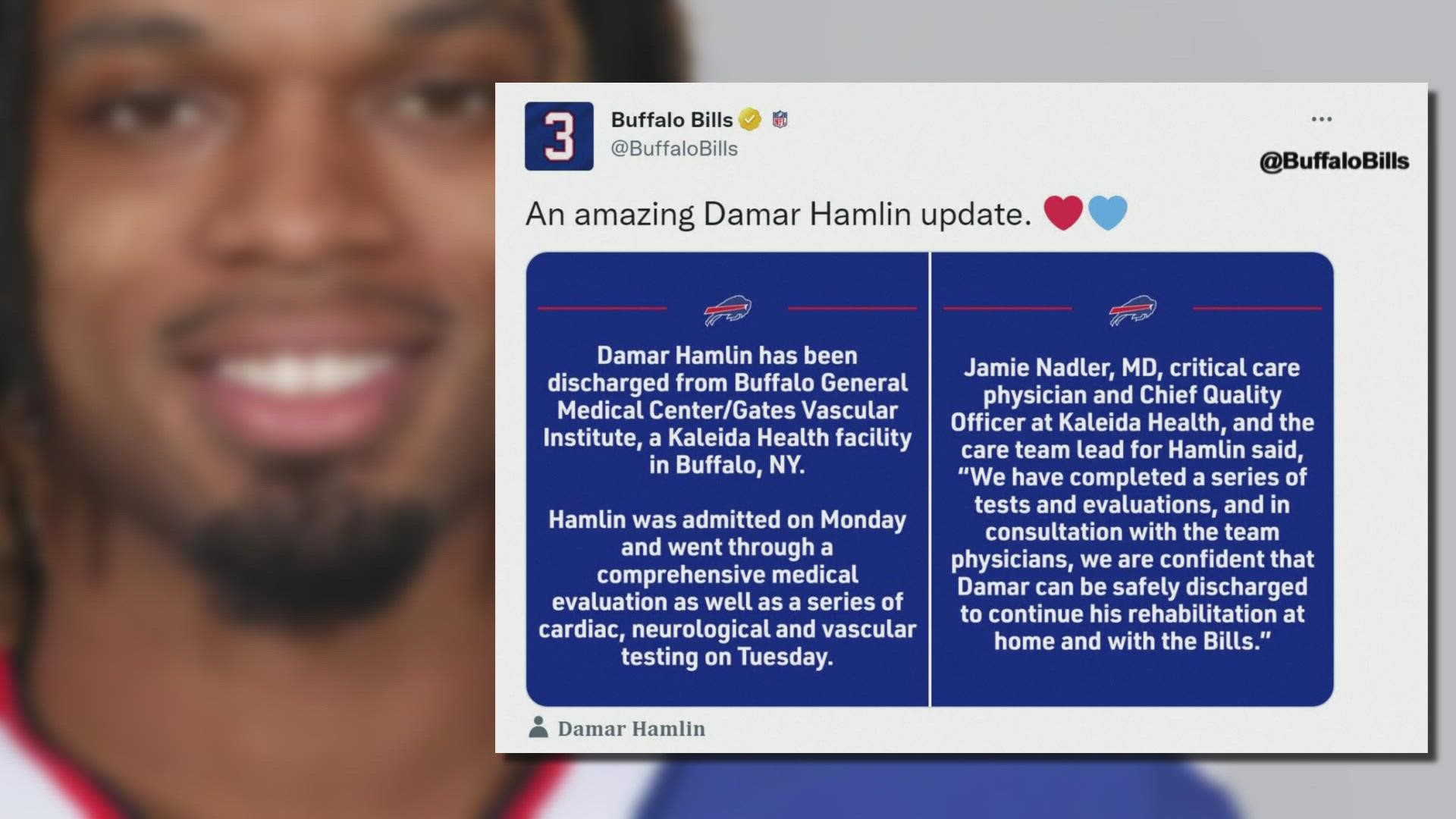 Bills' Damar Hamlin discharged from hospital