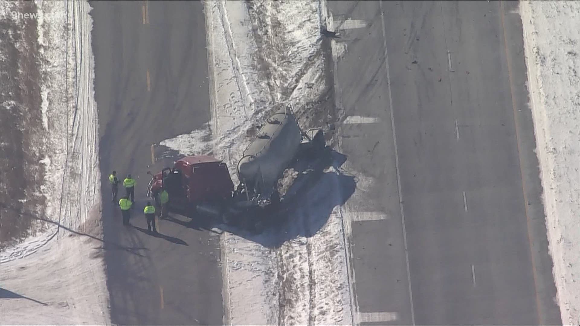 A semi and a truck collided near the mountain vista drive exit.