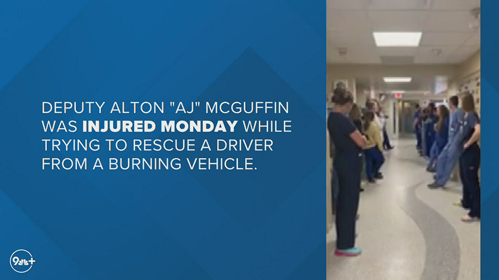 Logan County Sheriff's Office deputy Alton "AJ" McGuffin was injured Monday during unsuccessful attempts to rescue a driver from a burning vehicle.