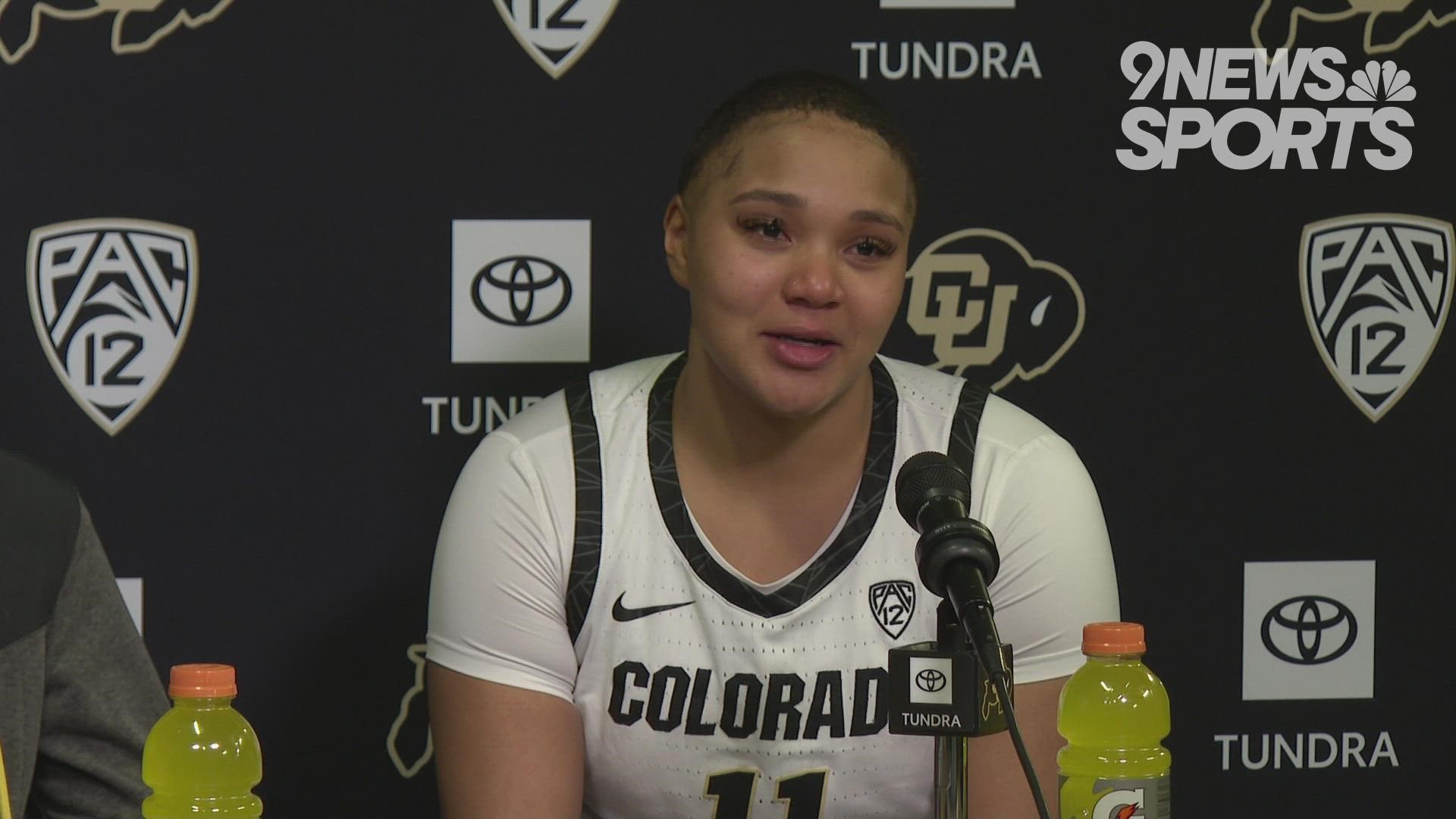 Jaylyn Sherrod led Colorado (21-7, 12-5) with 19 points, including the game-tying basket with just under 30 seconds remaining in regulation.