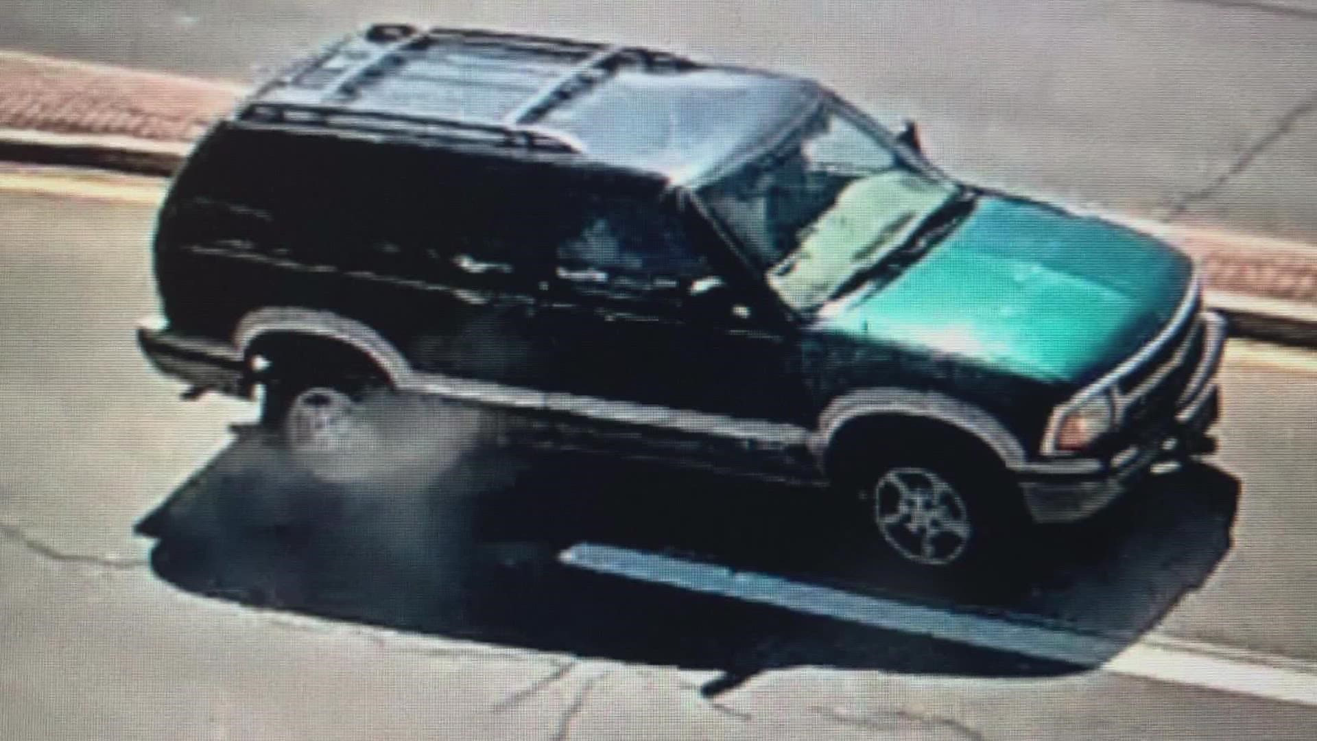 Investigators now say the suspect's vehicle was covered in a fresh coat of red spray paint when it was found.