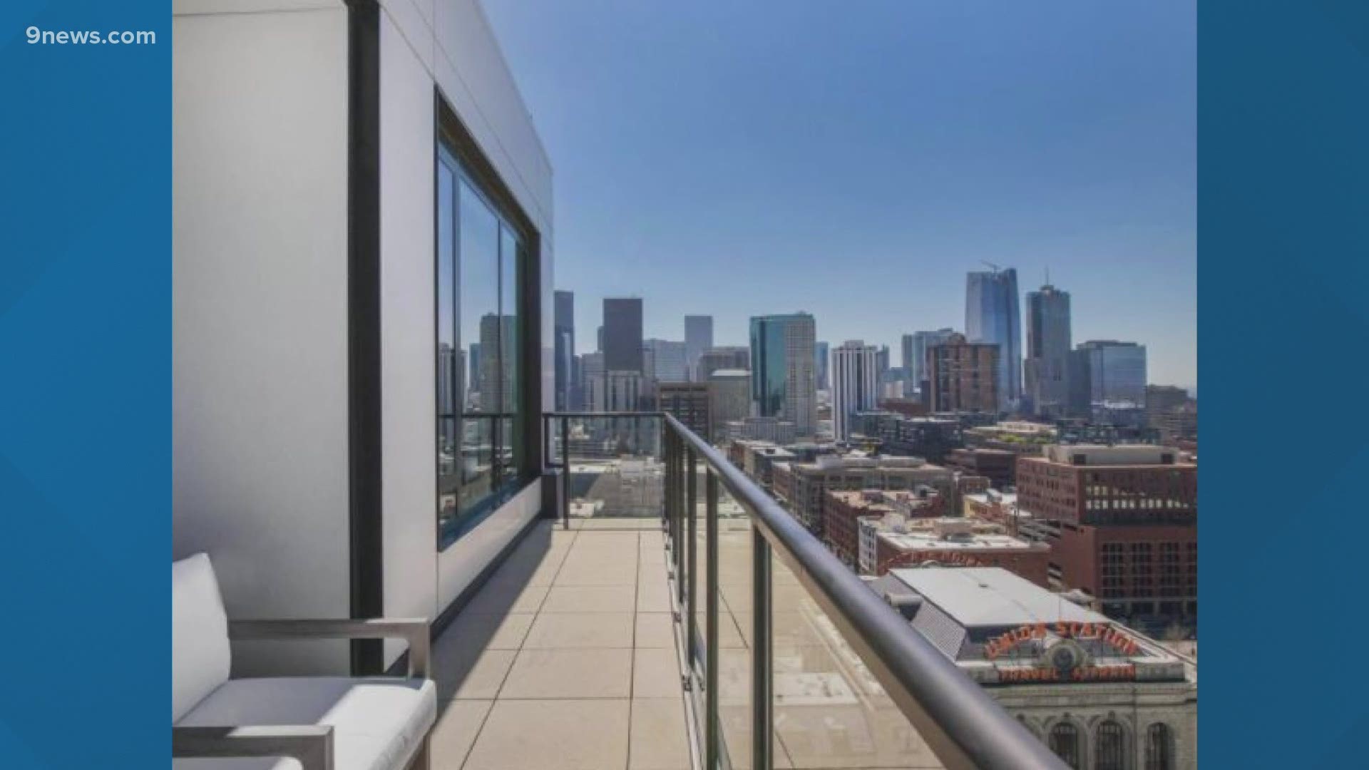 The two-bedroom, two-and-a-half-bathroom condo in The Coloradan overlooks Union Station and also offers panoramic views featuring Pikes Peak and Longs Peak.