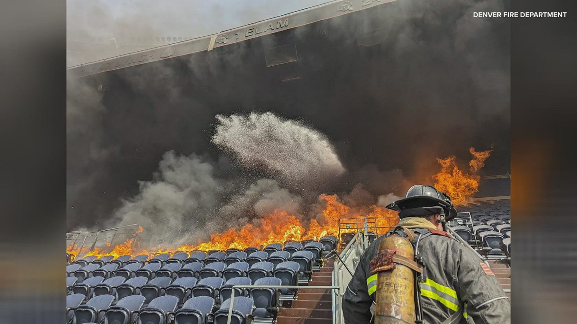 Fire Burns Seats Inside Of Empower Field At Mile High