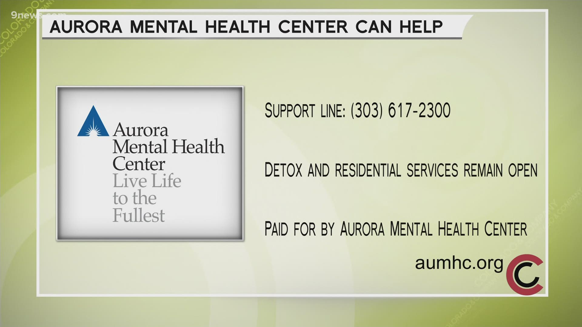 Call the support line at 303.617.2300 to talk to someone who can help. Residential and Detox services are still open. Learn more at AUMHC.org.