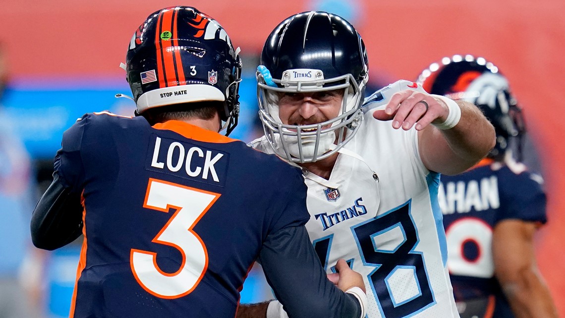 Denver Broncos defensive lineman Jonathan Harris (92) plays against the Tennessee  Titans during the first half of an NFL football game Sunday, Nov. 13, 2022,  in Nashville, Tenn. (AP Photo/Mark Zaleski Stock