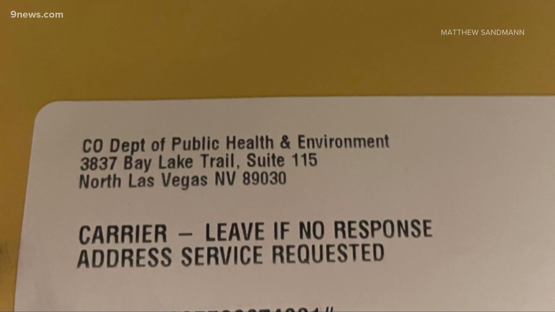 A viewer who ordered free COVID tests from Colorado noticed the health department's return address was for North Las Vegas, Nevada.