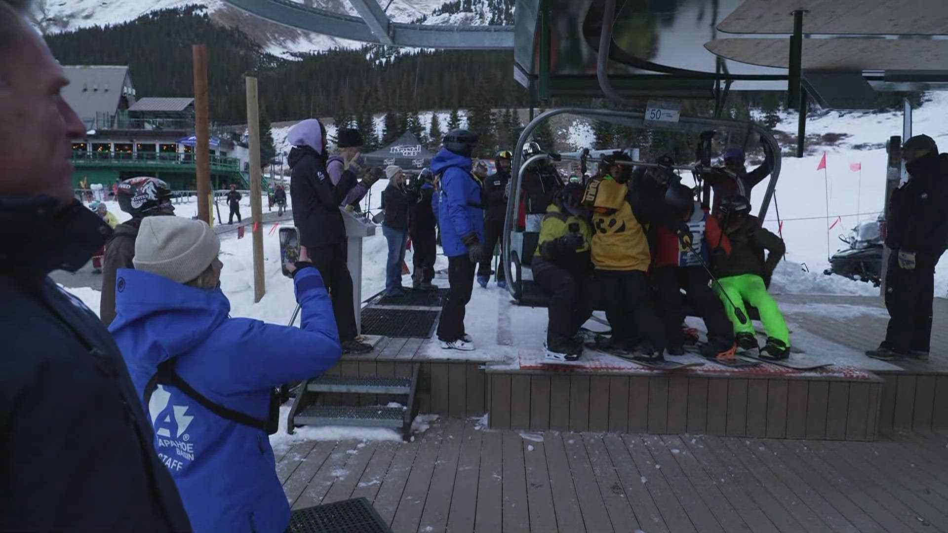 The first chair on A-Basin's Black Mountain Express started turning just before 8:30 a.m. Saturday.