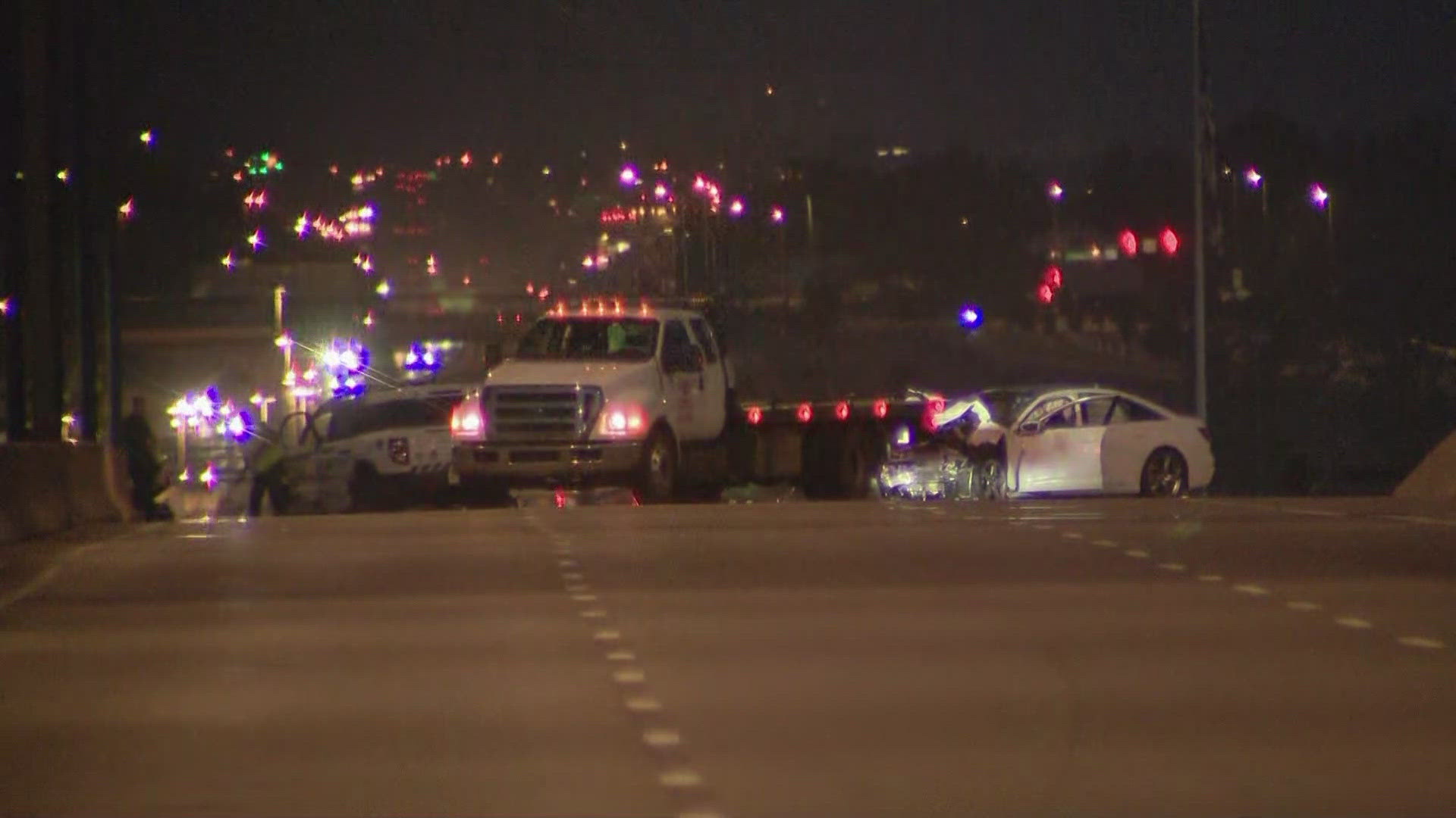 Two people were taken to the hospital Friday morning after a crash on 6th Avenue at Osage Street, according to the Denver Police Department.