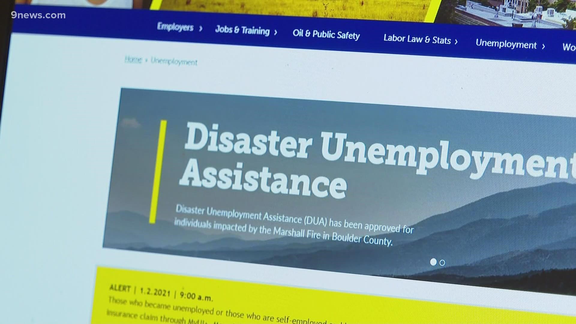 Colorado's labor department said victims can apply for up to 26 weeks of unemployment benefits, and they are also urged to file insurance claims as soon as possible.