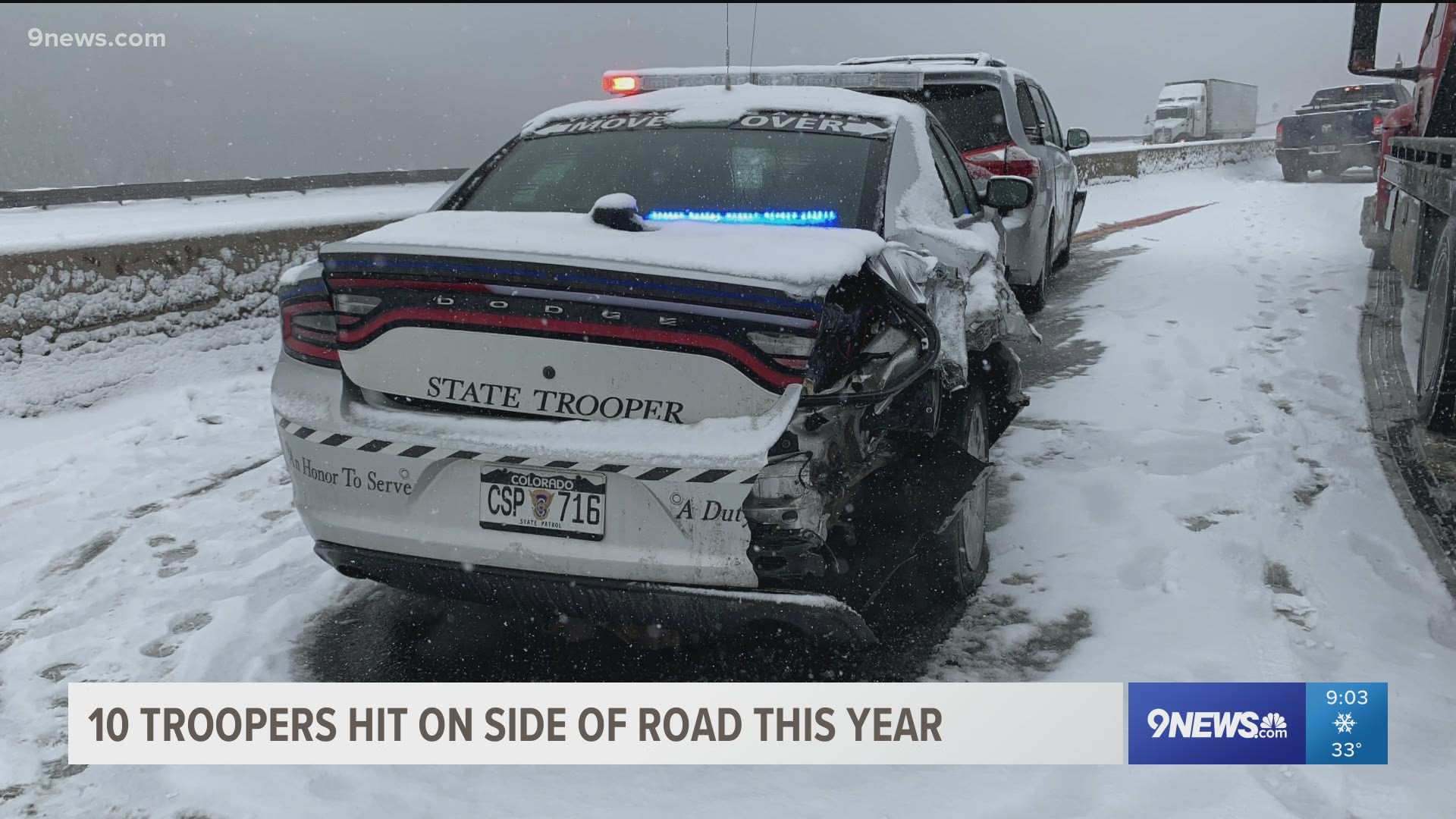 Ten Colorado State Patrol vehicles were hit on the side of the road in the last year.