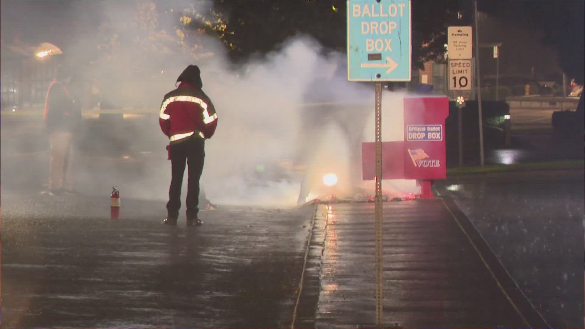 An automatic fire suppression device limited the damage in the Portland box to three ballots, but the suppression device in the Vancouver box apparently failed.