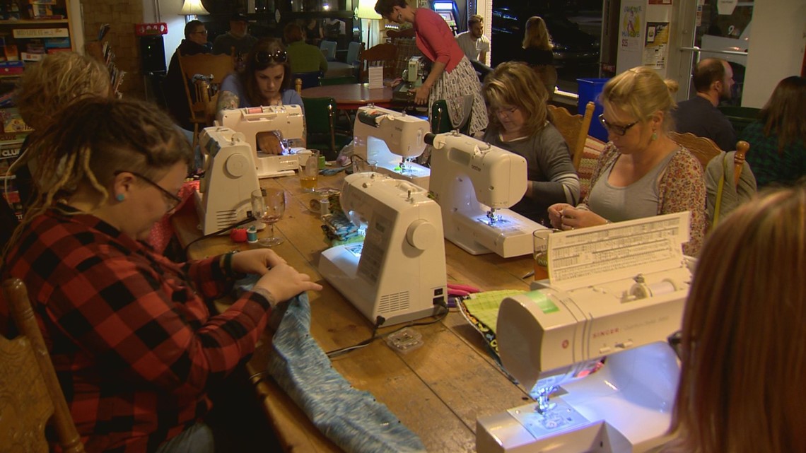 Sip and sew class makes pillowcases to donate to Children's Hospital