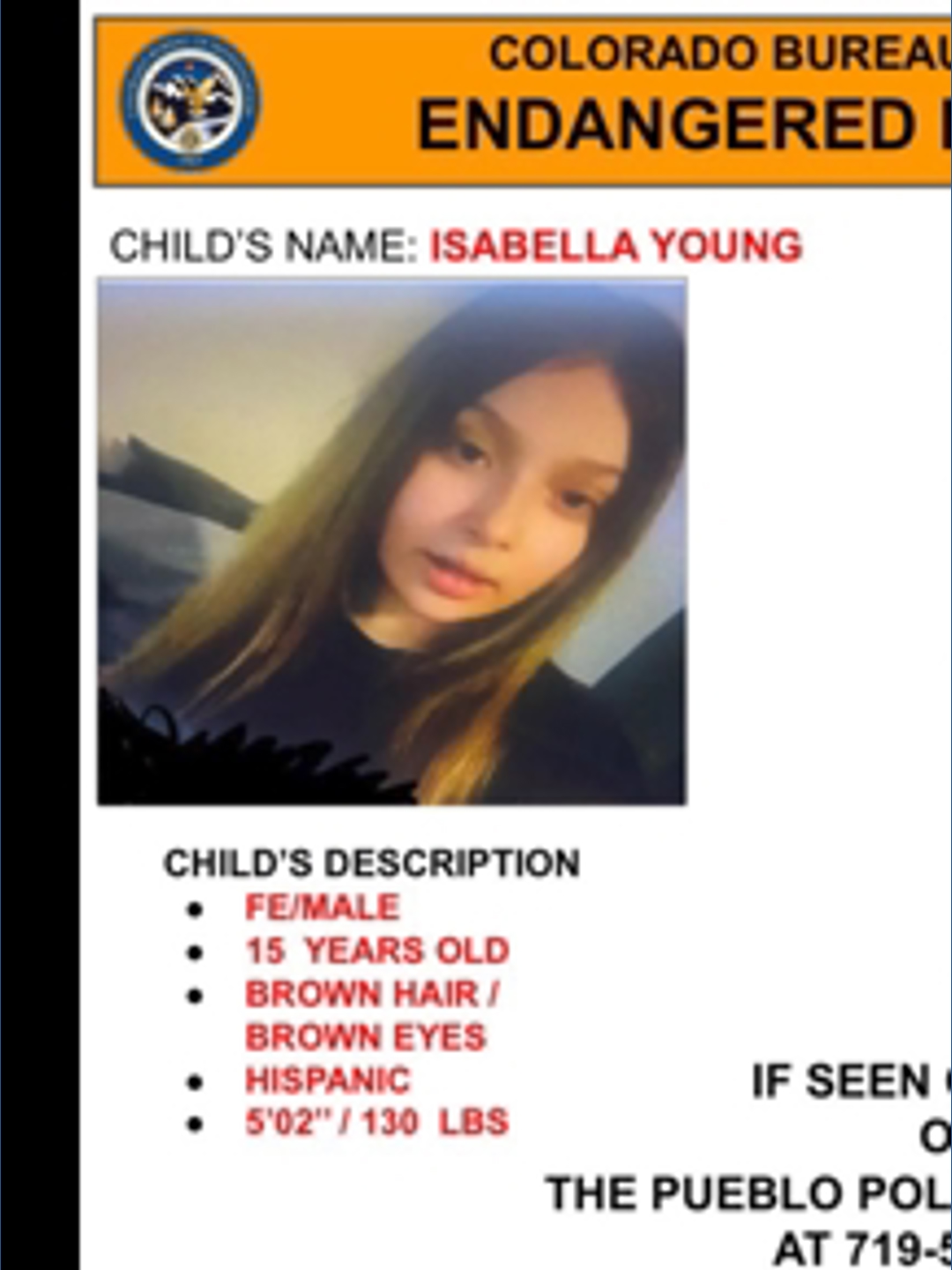 Officers search for Isabella Young, missing 15-year-old Colorado girl ...
