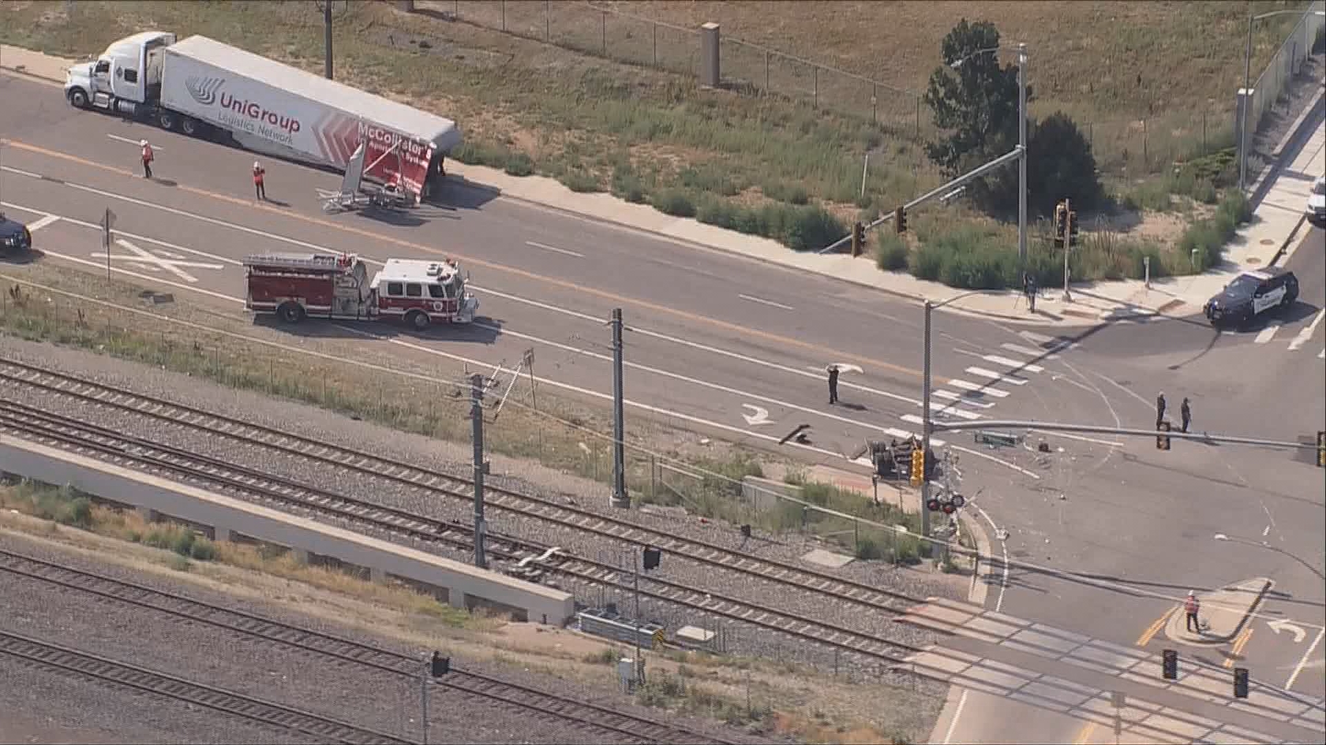 RTD A Line train resumes after crash with semitruck in Aurora | 9news.com